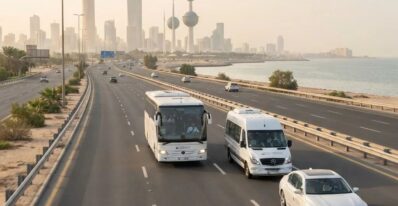 GoRidez coach, van and sedan on a Kuwait highway